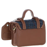 Ashwood Leather & Harris Tweed® Cloth Micro Satchel Bag with Twist Lock Tan/Navy:TW-36-11-TN