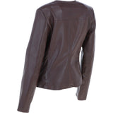 Collarless Ladies Casual Leather Jacket Borduex: AWL-1282