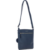 Genuine Leather Crossbody x Shoulder Bag with Golden Accents Navy: 64239