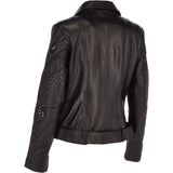 Ladies Vegetable Tanned Leather Studded Biker Jacket: Z 158