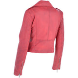 Short Leather Biker Jacket Raspberry: 6617