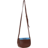 Ashwood Leather & Harris Tweed® Cloth Saddle Crossbody Bag with Twist Lock Tan/LT Blue: TW-30-05-TB