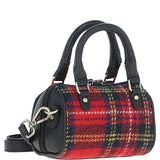 Ashwood Leather & Harris Tweed® Cloth X-Small Barrel Bag Black/Red: TW-60-14-BR