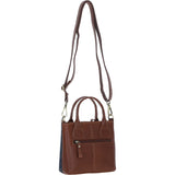 Ashwood Leather & Harris Tweed® Cloth Handbag with Removable Crossbody Strap Tan/Navy: TW-21-011-TN