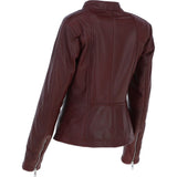 Ladies Veg Tanned Leather Mandarin Collar Biker Jacket Burgandy: AWL-265