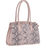 Suede Snake Print Long Handled Three Section Shoulder Bag Pink – 62676