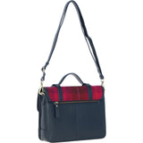 Ashwood Leather & Harris Tweed® Cloth Large Satchel Bag with Twist Lock Navy/Pink: TW-35-06-NP