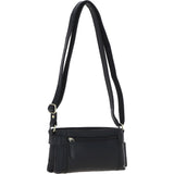 Two Section Zip Top Leather Crossbody Bag Black: K-44