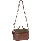 Ashwood Leather & Tweed Small Satchel Bag with Twist Lock Tan/Green Check: TW-33-010-TGNH