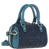 Ashwood Leather & Harris Tweed® Cloth X-Small Barrel Bag Teal/Navy: TW-60-16-TN