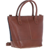 Ashwood Leather & Harris Tweed® Cloth Large Grab Bag  Tan/Navy: TW-64-11-TN