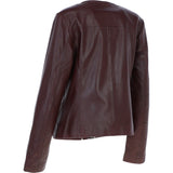 Collarless Ladies Casual Leather Jacket Burgundy: AWL-1282