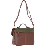 Ashwood Leather & Tweed Large Satchel Bag with Twist Lock Tan/Green Check: TW-35-10-TGNH