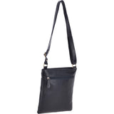 Small Zip Top Vegetable Tanned Leather Cross Body Bag Navy : V-20