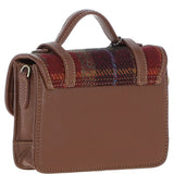 Ashwood Leather & Harris Tweed® Cloth Mini Satchel Bag with Twist Lock Tan/Red: TW-32-08-TR