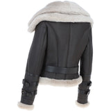Womens Aviator Shearling Leather Jacket Brown/Cream: KB-451 DC