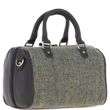 Ashwood Leather & Harris Tweed® Cloth Medium Barrel Bag Brown/Green: TW-62-09-BG