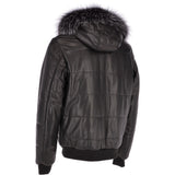 Men's Leather Hooded Bomber Jacket Black: 1160
