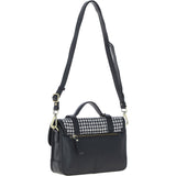 Ashwood Leather & Harris Tweed® Cloth Medium Satchel Bag with Twist Lock Black/White: TW-34-012-BW