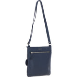 Exquisite Genuine Leather Crossbody Flat Bag with Golden Accents Dark Blue: 64255