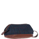 Ashwood Leather & Harris Tweed® Cloth Unisex Washbag Tan/Navy: TW-40-11-TN