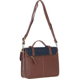 Ashwood Leather & Harris Tweed® Cloth Large Satchel Bag with Twist Lock Tan/Navy: TW-35-11-TN