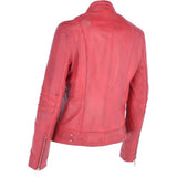 Ladies Leather Biker Jacket Raspberry: N-12