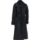 Elegant Longline Women's Leather Trench Coat with Waist Tie Black: awl-trench