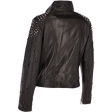 Ladies Vegetable Tanned Leather Studded Biker Jacket Black: DC 648