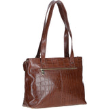 Velutto Eleganza' Zip Mid Section Real Leather Shoulder Bag Cognac/croc: 52234