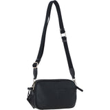 Compact Twin Zip Ashwood Leather Crossbody Bag Black: X-35