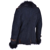 Womens Luxury Side Zip Toscana Suede Sheepskin Pilot Jacket Ombre Blue: KB-806