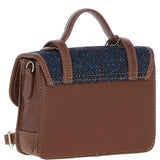Ashwood Leather & Harris Tweed® Cloth Mini Satchel Bag with Twist Lock Tan/Navy: TW-32-11-TN