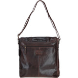 Leather Messenger Bag with Front Buckle Pockets Brown: TL-007