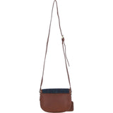 Ashwood Leather & Harris Tweed® Cloth Saddle Crossbody Bag with Twist Lock Tan/Navy: TW-30-011-TN