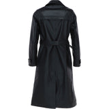 Elegant Longline Women's Leather Trench Coat with Waist Tie Black: awl-trench
