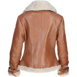 Ladies Sheepskin Aviator Jacket with Faux Fur Lining Cognac: 2419