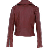 Short Leather Biker Jacket Burgundy: 6617