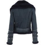 Womens Aviator Shearling Leather Jacket Ombre Blue: KB-451 DC