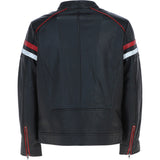 Ashwood Men's Leather Biker Jacket with Red Stripe Black: AWM-BOXER