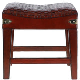 Leather Covered Wood Frame Vintage Woven Leather Stool Chestnut: LF-143