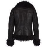 Womens Long Curly Sheepskin Suede Pilot Jacket Black: P-36