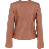 Collarless Ladies Casual Leather Jacket Tan: AWL-1282
