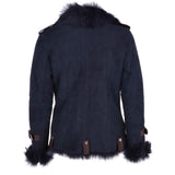 Womens Luxury Side Zip Toscana Suede Sheepskin Pilot Jacket Ombre Blue: KB-806