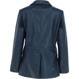 Womens Leather Fashion Single Breasted Blazer Navy: AWL-Blazer