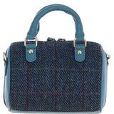 Ashwood Leather & Harris Tweed® Cloth Small Barrel Bag Teal/Navy: TW-61-16-TN