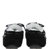Women's Classic  Suede Sheepskin Moccasin Slippers Black/White: LADIES MOCCASSINS