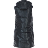 Ashwood Leather Long Gilet with Detachable Hood Black: Gillet Long
