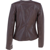 Collarless Ladies Casual Leather Jacket Borduex: AWL-1282