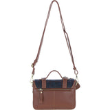 Ashwood Leather & Harris Tweed® Cloth Small Satchel Bag with Twist Lock Tan/Navy: TW-33-011-TN